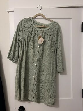 Faherty Green Eyelet Button-Front Dress
